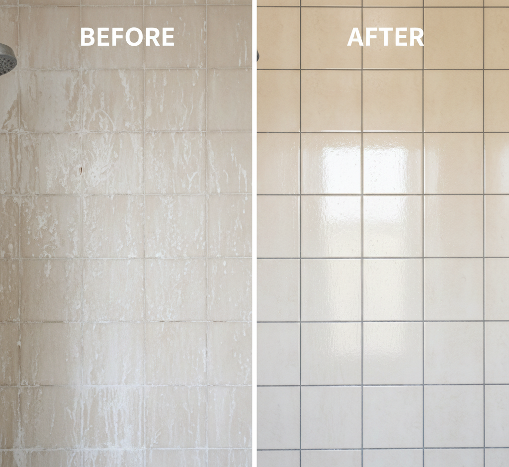 remove hard water stains shower walls